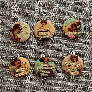 Set of 6 Vintage Style Wine Charms Set Sassy Women